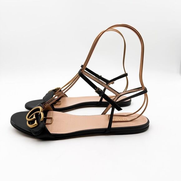 Gucci GG Marmont Flats Sandals Black Leather EU 38 US 8 - Picture 4 of 9